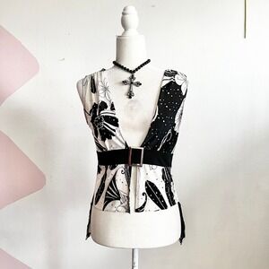 Vintage Floral Buckle Babydoll Top Sequin Y2K 2000s Coquette Festival Small